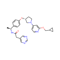 C[C@H](NC(=O)Cc1cncnc1)c1ccc(O[C@@H]2CCN(c3ccnc(OCC4CC4)c3)C2)cc1 ZINC000169709572