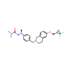 C[C@H](NC(=O)N(C)C)c1ccc(CN2CCc3cc(OC[C@H]4CC4(F)F)ccc3C2)cc1 ZINC001772647068