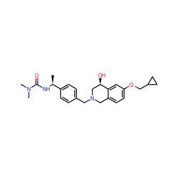 C[C@H](NC(=O)N(C)C)c1ccc(CN2Cc3ccc(OCC4CC4)cc3[C@H](O)C2)cc1 ZINC001772578951