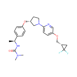 C[C@H](NC(=O)N(C)C)c1ccc(O[C@@H]2CCN(c3ccc(OC[C@@H]4CC4(F)F)cn3)C2)cc1 ZINC000169709250