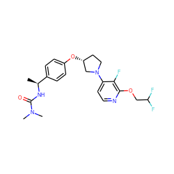 C[C@H](NC(=O)N(C)C)c1ccc(O[C@@H]2CCN(c3ccnc(OCC(F)F)c3F)C2)cc1 ZINC000169709736