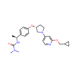 C[C@H](NC(=O)N(C)C)c1ccc(O[C@@H]2CCN(c3ccnc(OCC4CC4)c3)C2)cc1 ZINC000169709248