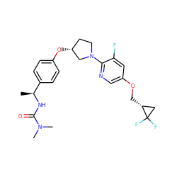 C[C@H](NC(=O)N(C)C)c1ccc(O[C@@H]2CCN(c3ncc(OC[C@@H]4CC4(F)F)cc3F)C2)cc1 ZINC000169709252