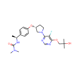 C[C@H](NC(=O)N(C)C)c1ccc(O[C@@H]2CCN(c3ncnc(OCC(C)(C)O)c3F)C2)cc1 ZINC000261146816