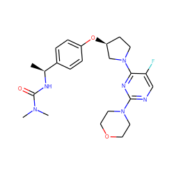 C[C@H](NC(=O)N(C)C)c1ccc(O[C@H]2CCN(c3nc(N4CCOCC4)ncc3F)C2)cc1 ZINC000261132826