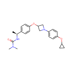 C[C@H](NC(=O)N(C)C)c1ccc(OC2CN(c3ccc(OC4CC4)cc3)C2)cc1 ZINC000142180108