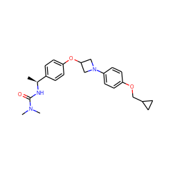 C[C@H](NC(=O)N(C)C)c1ccc(OC2CN(c3ccc(OCC4CC4)cc3)C2)cc1 ZINC000142311968