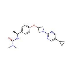 C[C@H](NC(=O)N(C)C)c1ccc(OC2CN(c3ncc(C4CC4)cn3)C2)cc1 ZINC000142235169