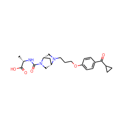 C[C@H](NC(=O)N1C[C@@H]2C[C@H]1CN2CCCOc1ccc(C(=O)C2CC2)cc1)C(=O)O ZINC000026829249