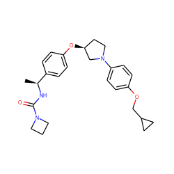 C[C@H](NC(=O)N1CCC1)c1ccc(O[C@H]2CCN(c3ccc(OCC4CC4)cc3)C2)cc1 ZINC001772628280