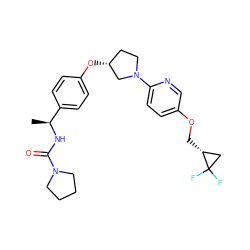 C[C@H](NC(=O)N1CCCC1)c1ccc(O[C@@H]2CCN(c3ccc(OC[C@@H]4CC4(F)F)cn3)C2)cc1 ZINC000169709685