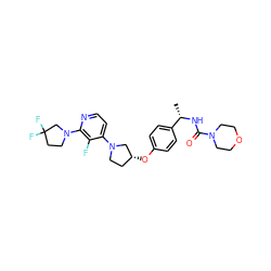 C[C@H](NC(=O)N1CCOCC1)c1ccc(O[C@@H]2CCN(c3ccnc(N4CCC(F)(F)C4)c3F)C2)cc1 ZINC000169709700