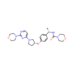 C[C@H](NC(=O)N1CCOCC1)c1ccc(O[C@@H]2CCN(c3ccnc(N4CCOCC4)n3)C2)cc1 ZINC000261128028