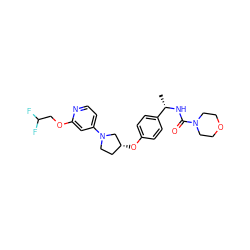 C[C@H](NC(=O)N1CCOCC1)c1ccc(O[C@@H]2CCN(c3ccnc(OCC(F)F)c3)C2)cc1 ZINC000169709674