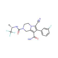 C[C@H](NC(=O)N1CCn2c(C#N)c(-c3cccc(F)c3)c(C(N)=O)c2C1)C(F)(F)F ZINC000223358378