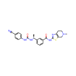 C[C@H](NC(=O)Nc1ccc(C#N)cc1)c1cccc(C(=O)Nc2nc3c(s2)CN(C)CC3)c1 ZINC000200010966