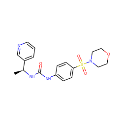 C[C@H](NC(=O)Nc1ccc(S(=O)(=O)N2CCOCC2)cc1)c1cccnc1 ZINC000043175958