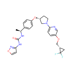 C[C@H](NC(=O)Nc1ccon1)c1ccc(O[C@@H]2CCN(c3ccc(OC[C@@H]4CC4(F)F)cn3)C2)cc1 ZINC000169709649