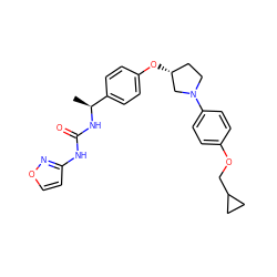 C[C@H](NC(=O)Nc1ccon1)c1ccc(O[C@@H]2CCN(c3ccc(OCC4CC4)cc3)C2)cc1 ZINC001772612950