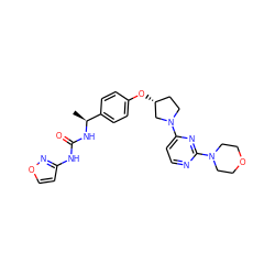 C[C@H](NC(=O)Nc1ccon1)c1ccc(O[C@@H]2CCN(c3ccnc(N4CCOCC4)n3)C2)cc1 ZINC000261171194