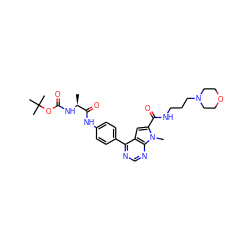 C[C@H](NC(=O)OC(C)(C)C)C(=O)Nc1ccc(-c2ncnc3c2cc(C(=O)NCCCN2CCOCC2)n3C)cc1 ZINC000653853998