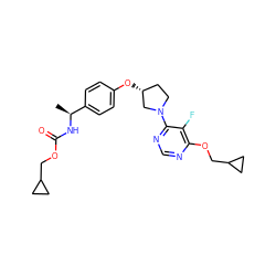 C[C@H](NC(=O)OCC1CC1)c1ccc(O[C@@H]2CCN(c3ncnc(OCC4CC4)c3F)C2)cc1 ZINC000261131185