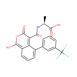 C[C@H](NC(=O)c1c(=O)oc(O)c2cccc(-c3cccc(C(F)(F)F)c3)c12)C(=O)O ZINC000166111633