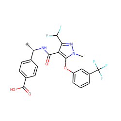 C[C@H](NC(=O)c1c(C(F)F)nn(C)c1Oc1cccc(C(F)(F)F)c1)c1ccc(C(=O)O)cc1 ZINC000114766778