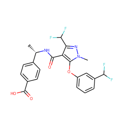 C[C@H](NC(=O)c1c(C(F)F)nn(C)c1Oc1cccc(C(F)F)c1)c1ccc(C(=O)O)cc1 ZINC000114766892