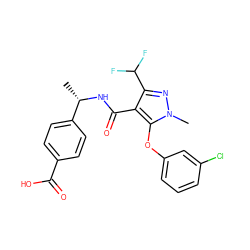 C[C@H](NC(=O)c1c(C(F)F)nn(C)c1Oc1cccc(Cl)c1)c1ccc(C(=O)O)cc1 ZINC000169701303