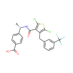 C[C@H](NC(=O)c1c(Cl)sc(Cl)c1Cc1cccc(C(F)(F)F)c1)c1ccc(C(=O)O)cc1 ZINC000118698447