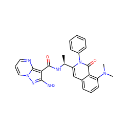 C[C@H](NC(=O)c1c(N)nn2cccnc12)c1cc2cccc(N(C)C)c2c(=O)n1-c1ccccc1 ZINC000219862783