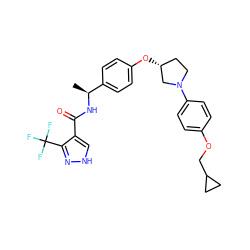 C[C@H](NC(=O)c1c[nH]nc1C(F)(F)F)c1ccc(O[C@@H]2CCN(c3ccc(OCC4CC4)cc3)C2)cc1 ZINC001772612934