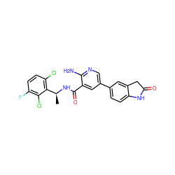 C[C@H](NC(=O)c1cc(-c2ccc3c(c2)CC(=O)N3)cnc1N)c1c(Cl)ccc(F)c1Cl ZINC000084688792