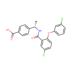 C[C@H](NC(=O)c1cc(Cl)ccc1Oc1cccc(Cl)c1)c1ccc(C(=O)O)cc1 ZINC000034642488