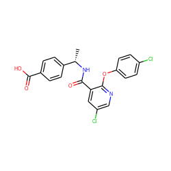 C[C@H](NC(=O)c1cc(Cl)cnc1Oc1ccc(Cl)cc1)c1ccc(C(=O)O)cc1 ZINC000035951847