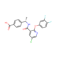 C[C@H](NC(=O)c1cc(Cl)cnc1Oc1ccc(F)c(F)c1)c1ccc(C(=O)O)cc1 ZINC000038269073