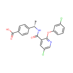 C[C@H](NC(=O)c1cc(Cl)cnc1Oc1cccc(Cl)c1)c1ccc(C(=O)O)cc1 ZINC000114407911