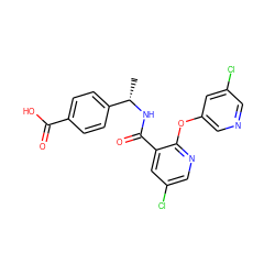 C[C@H](NC(=O)c1cc(Cl)cnc1Oc1cncc(Cl)c1)c1ccc(C(=O)O)cc1 ZINC000168582946