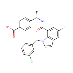 C[C@H](NC(=O)c1cc(F)cc2ccn(Cc3cccc(Cl)c3)c12)c1ccc(C(=O)O)cc1 ZINC000049037505