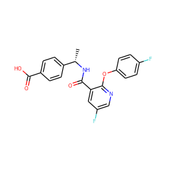 C[C@H](NC(=O)c1cc(F)cnc1Oc1ccc(F)cc1)c1ccc(C(=O)O)cc1 ZINC000168534894