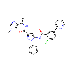 C[C@H](NC(=O)c1cc(NC(=O)c2cc(-c3ccccn3)c(F)cc2Cl)n(-c2ccccc2)n1)c1cn(C)cn1 ZINC001772620847