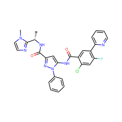 C[C@H](NC(=O)c1cc(NC(=O)c2cc(-c3ccccn3)c(F)cc2Cl)n(-c2ccccc2)n1)c1nccn1C ZINC001772643555