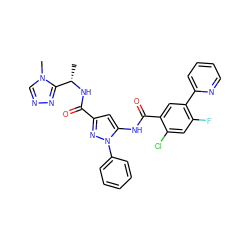 C[C@H](NC(=O)c1cc(NC(=O)c2cc(-c3ccccn3)c(F)cc2Cl)n(-c2ccccc2)n1)c1nncn1C ZINC001772592711