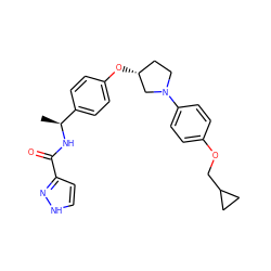 C[C@H](NC(=O)c1cc[nH]n1)c1ccc(O[C@@H]2CCN(c3ccc(OCC4CC4)cc3)C2)cc1 ZINC001772657066