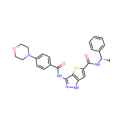 C[C@H](NC(=O)c1cc2[nH]nc(NC(=O)c3ccc(N4CCOCC4)cc3)c2s1)c1ccccc1 ZINC000036474223