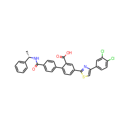 C[C@H](NC(=O)c1ccc(-c2ccc(-c3nc(-c4ccc(Cl)c(Cl)c4)cs3)cc2C(=O)O)cc1)c1ccccc1 ZINC000204946162