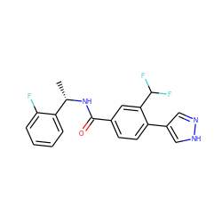 C[C@H](NC(=O)c1ccc(-c2cn[nH]c2)c(C(F)F)c1)c1ccccc1F ZINC000223845848