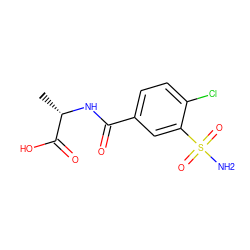 C[C@H](NC(=O)c1ccc(Cl)c(S(N)(=O)=O)c1)C(=O)O ZINC000029476804