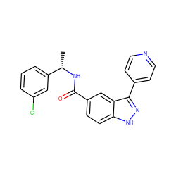 C[C@H](NC(=O)c1ccc2[nH]nc(-c3ccncc3)c2c1)c1cccc(Cl)c1 ZINC000653843544